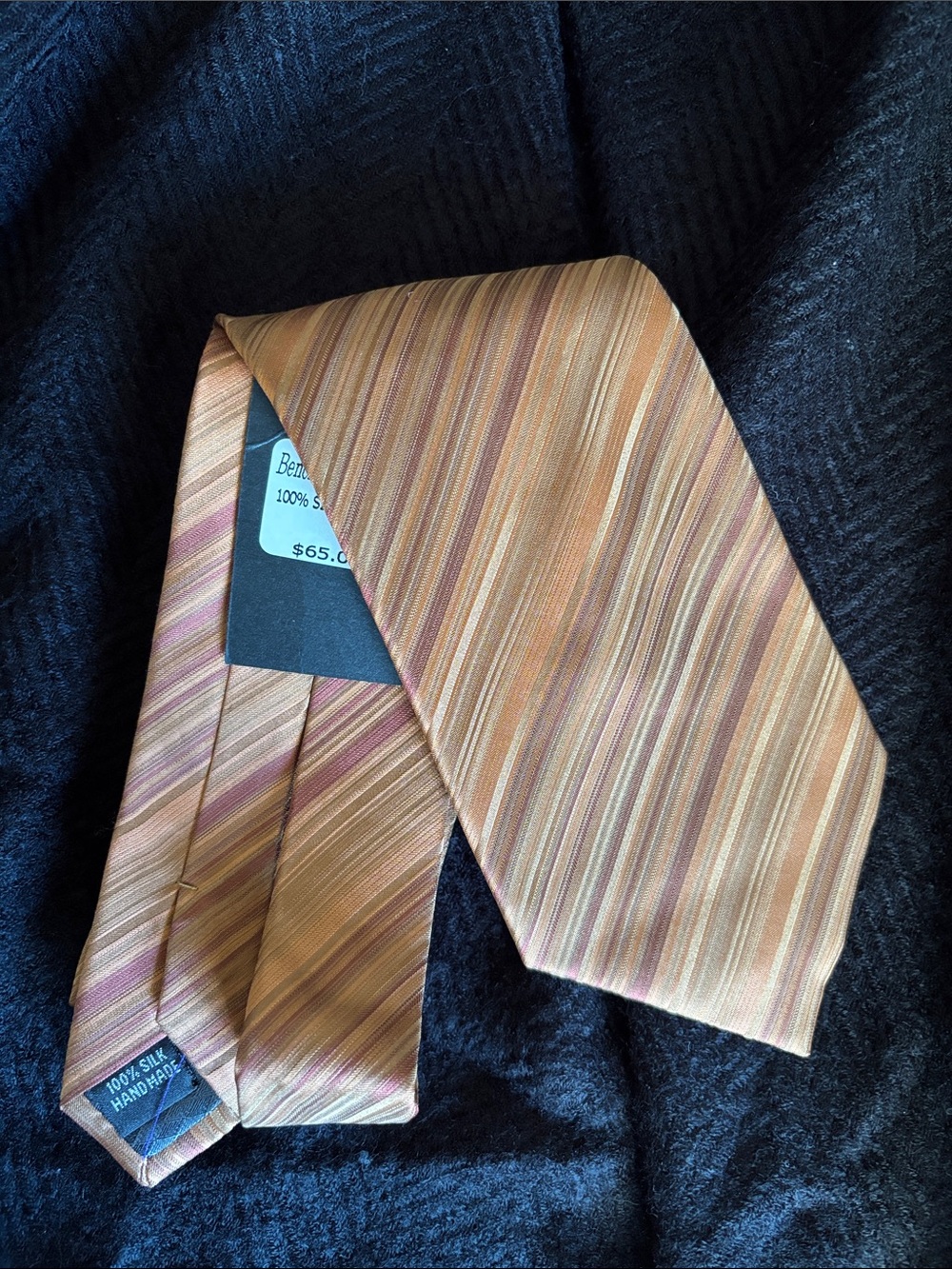 Tan BOCARA Stripe 100% Silk Necktie NWT